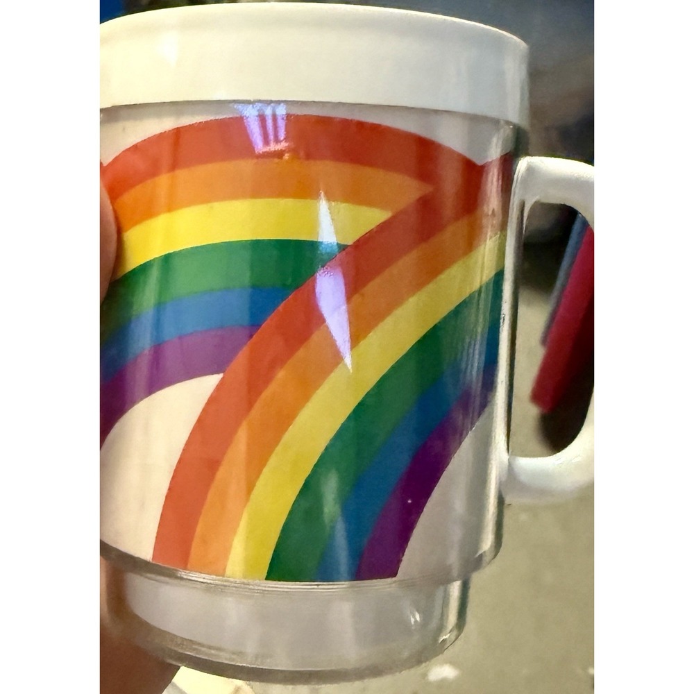 Vintage Thermoserv Rainbow Coffee Mug‎ 1982 Insulated Cup 4"